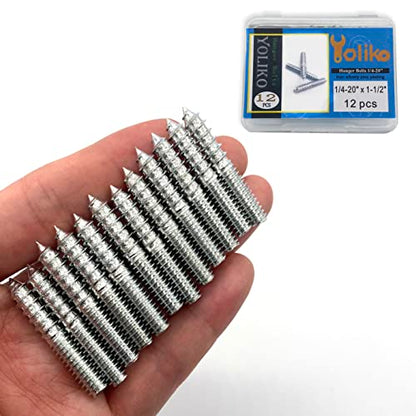 12 Pack 1/4-20 x 1-1/2 Inch Silver Hanger Bolts 1/4-20" Double Headed Bolts 1/4 Wood Dowel Screw Self-Tapping Screw Hanger Bolts for Furniture Screws Double Screw Threaded Rods Bolt 37mm length - size: Silvery 1/4-20"x1-1/2"-12PCS