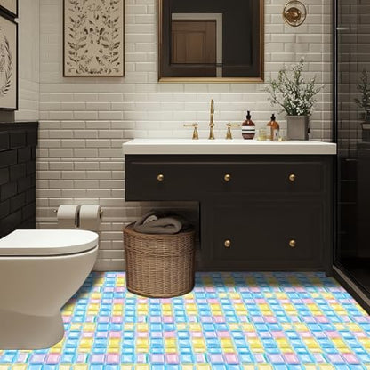 HOMETITUTE Macaron Yellow Pink Blue Floor 12in Vinyl Tile - color: Yellow, Pink, Blue