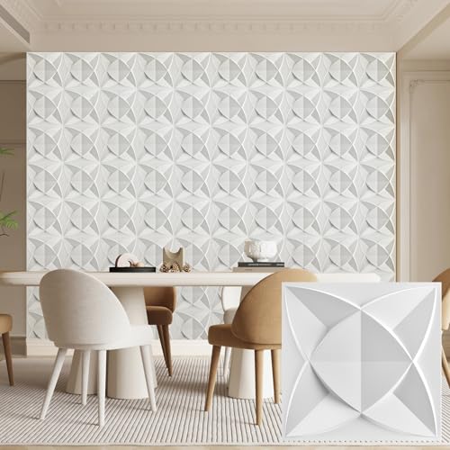 Heikki 30 Pack 3D Wall Panel for Interior Wall Décor, PVC Flower Textured Wall Panels for Living Room Bedroom Hotel Office, 11.8"x11.8", Double-Sided Tape (White-LJH) - color: White-LJH