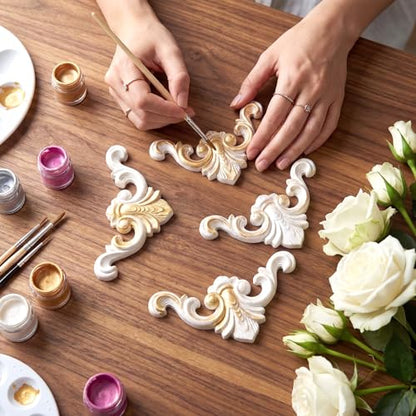 4 Pcs PVC Decorative Corner Onlay Appliques White Baroque Molding 3.1 x 3.1 inches Elegant Unpainted Wall Trim for Furniture Cabinet Door DIY Home Decor - style: Baroque