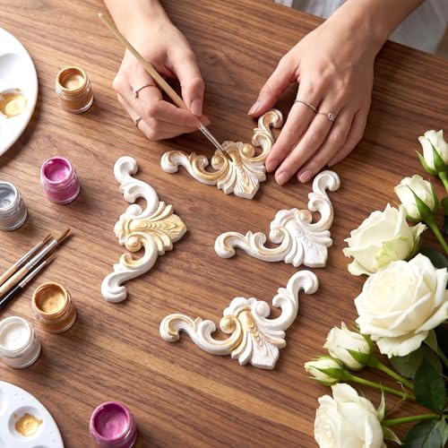 4 Pcs PVC Decorative Corner Onlay Appliques White Baroque Molding 3.1 x 3.1 inches Elegant Unpainted Wall Trim for Furniture Cabinet Door DIY Home Decor - style: Baroque