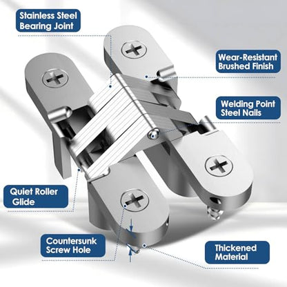 Hidden Door Hinge 0.51 * 2.36Inch 4Pack 180Degree Invisible Silver - color: Silver, size: 0.51*2.36Inch(4Pcs)