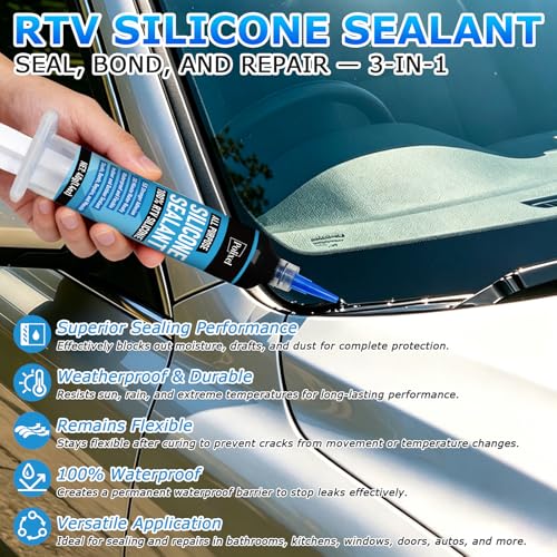 RTV Silicone Sealant Adhesive, 100% Silicone Waterproof Caulk Strength Adhesive for Car Windshield, Window, Bathroom & Kitchen Shrink & Crack Proof (Black, 40g/1.4oz)