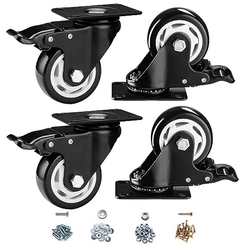 3" Swivel Casters Set of 4, Heavy Duty Locking Casters with Brakes - color: Black, size: 3 inch
