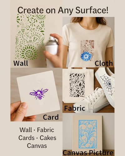 12 PCS Reusable Stencils, Abstract Painting Templates for DIY Crafts, Large