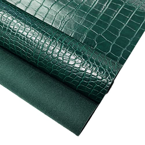 12" x 53" Glossy Embossed Crocodile Texture Faux Leather Roll Synthetic Leather Crafts Fabric for Wallets Keychains Handbags Making Sewing Crafts Material (Dark Green) - color: Dark Green