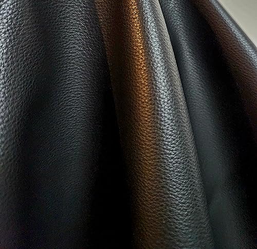 NAT Leathers™ | Black Mini Tumble Grain Faux Leather | Synthetic Pleather 0.9 mm Baby Calf Grain | 1 Yard 54 inch Wide x 36 inch Long | Soft Smooth Upholstery (Black Tumblegrain) - color: Black Pebblegrain