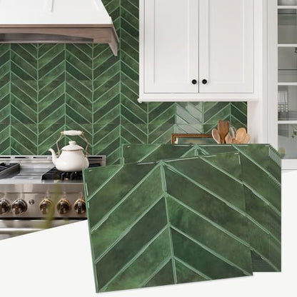 STICKGOO Herringbone Peel and Stick Backsplash, Green, 10 Sheets - color: Green, size: Pack of 10
