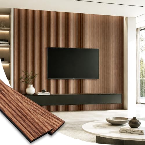 SMARTSTANDARD Wood Fluted Acoustic Wall Panels, 94x5.9in, 6 Pcs, Brown - color: Brown