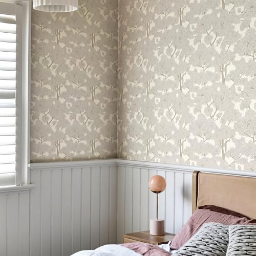 JiffDiff Tree Wallpaper Peel and Stick Jungle Wall Paper Forest Mural Stick on Wallpaper Modern Waterproof Self Adhesive Contact Paper (17.3" x 120" Cream) - color: Cream, size: 17.3" x 120"