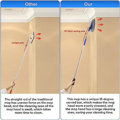 Wall Cleaner, Max 66'' Wall Mop with Long Handle, Ceiling Dust Mop with 15° Labor-Saving Elbow Extension Pole, Baseboard Duster Washer Scrubber, High Reach Window Cleaning Brush, Roof Cleaning Tool-GY - color: Gray