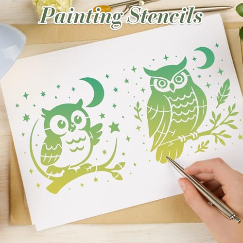 Owl Stencils for Crafts Reusable 24Pcs Stencils(5.9X5.9 Inch) - color: Owl