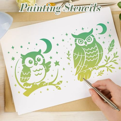 Owl Stencils for Crafts Reusable 24Pcs Stencils(5.9X5.9 Inch) - color: Owl