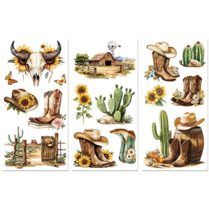 Peacoblue Western Cowboys Rub On Transfers for Furniture 6"x12" - style: Cowboys Boots and Western Scenery