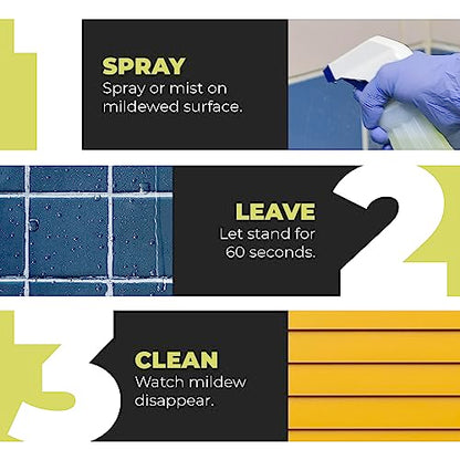 GONE Instant Mold & Mildew Remover - 12.5% Bleach Industrial-Strength Cleaner, Stain Removal on Shower, Siding, Bathroom Tile, Grout, Trim, Boats, and Outdoor Furniture, 1-Quart Spray Bottle