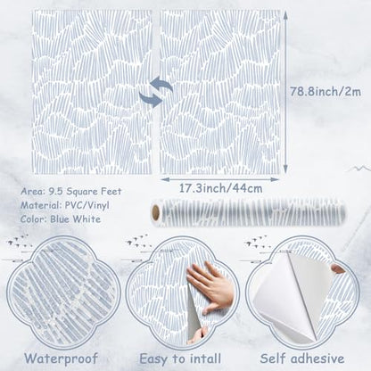 Theper Blue Peel and Stick Wallpaper Modern Contact Paper 17.3"×78.8" - color: Blue, size: 17.3" x 78.8"