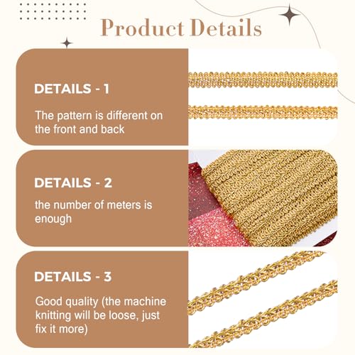 Jutom Gimp Braid Trim 1/2 Inch 20 Yard Gimp Braid Trim Decorative,Gold - color: Gold
