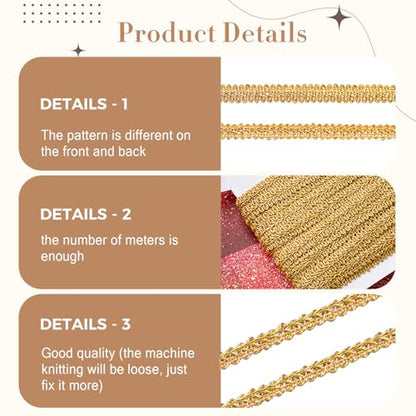 Jutom Gimp Braid Trim 1/2 Inch 20 Yard Gimp Braid Trim Decorative,Gold - color: Gold