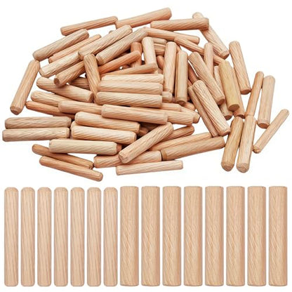 100 Pcs Wooden Dowels Pins Assorted, 2 Sizes, M6 M8 Wood Dowels Pins, 1/4 5/16 Inch Fluted Wood Dowels, Hard Wooden Dowels Grooved Plugs for Crafts, Furniture, DIY, Carpentry, Woodworking (6mm, 8mm)
