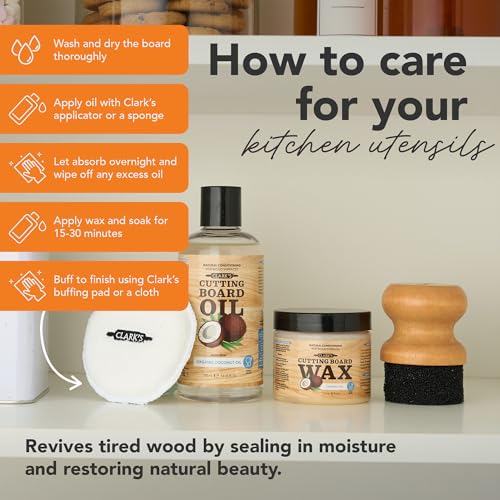 CLARK'S Coconut Cutting Board Finishing Kit - Refined Coconut Oil (12oz), Wax (6oz), Applicator and Buffing Pad - Butcher Block Oil and Wax - style: Coconut Oil Extracts