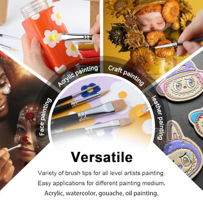 Transon Paint Brush Set 6pcs Art Painting Flexible Bristle for Acrylic Watercolor Gouache Oil Leather Canvas and Face Painting (Pack of 2) - size: size 2 (Pack of 2)