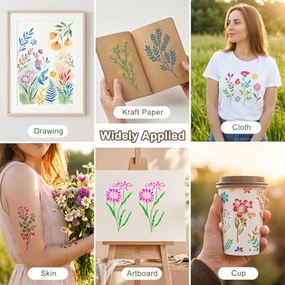 18PCS Stencils for Painting, Reusable Flower Stencils