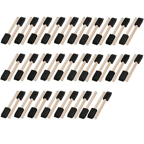 Mister Rui 50-Pack 1 Inch Sponge Paint Brushes with Wood Handles - color: Foam Brush Set | Pack of 50