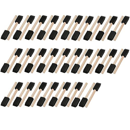 Mister Rui 50-Pack 1 Inch Sponge Paint Brushes with Wood Handles - color: Foam Brush Set | Pack of 50