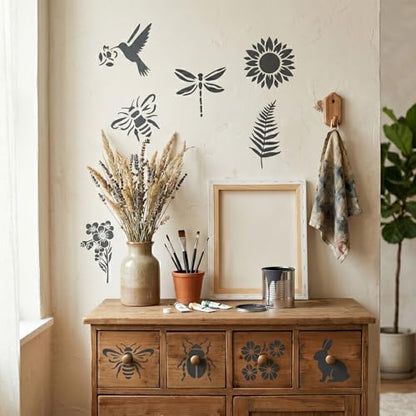 105 Pcs Stencils for Painting Reusable Texture Stencils Floral Stencil Leaf Tree Templates for Painting Wood Canvas Furniture Scrapbooking DIY