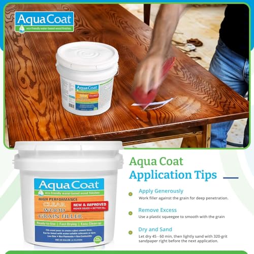 Aqua Coat NEW and Improved High Performance Eco-Friendly Water-Based Clear Wood Grain Filler Gel, Easily Sandable, Stainable, Paintable, Water Cleanup, Low Odor, Low VOC, Fast Drying, 128 oz - size: Gallon