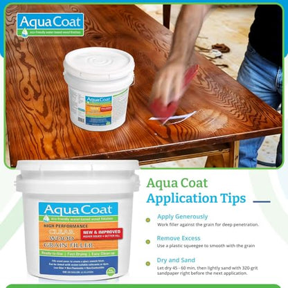 Aqua Coat NEW and Improved High Performance Eco-Friendly Water-Based Clear Wood Grain Filler Gel, Easily Sandable, Stainable, Paintable, Water Cleanup, Low Odor, Low VOC, Fast Drying, 128 oz - size: Gallon