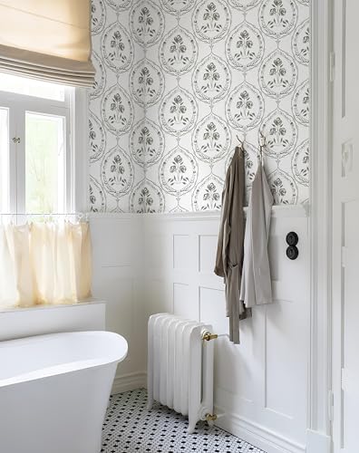 Boho Floral Peel and Stick Wallpaper Gray Green Self Adhesive Wallpaper - color: Gray Green