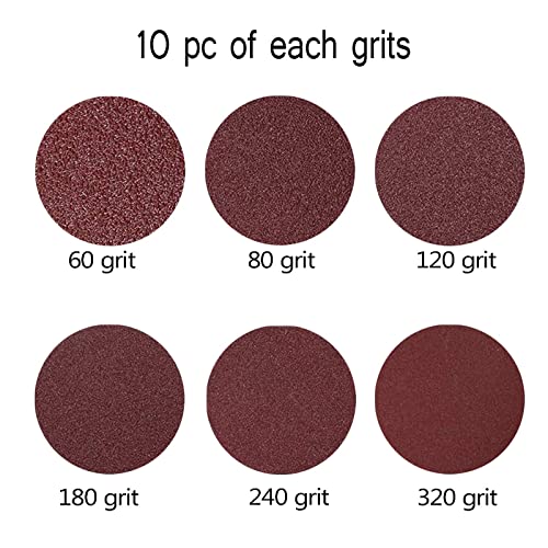 60-Pack 180mm 7" Sanding Discs 60 80 120 180 240 320 Assorted Grits Round Hook and Loop Flocking Sandpaper Orbital Sander Pads