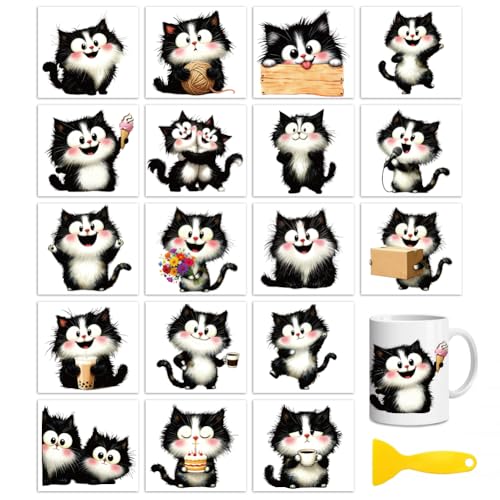 Peacoblue Black and White Cat Rub On Transfers for Craft, Transfer Sticker - style: Cute Black and White Cat