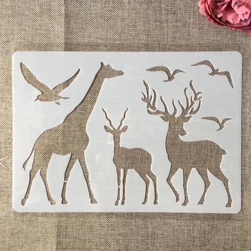 TIAMECH A4 Reusable Giraffe Deer Stencil for Painting - style: Giraffe Deer