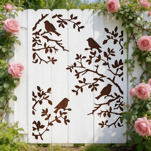 TIAMECH A4 Reusable Tree Birds on Branch Stencil for Painting - style: Tree Birds on Branch