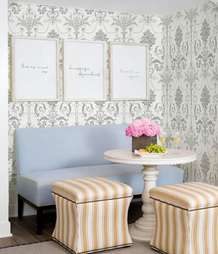Silver Gray Removable Wallpaper Damascus Floral Peel and Stick Wallpaper - color: Silver/Gray, size: 17.3" x 118"