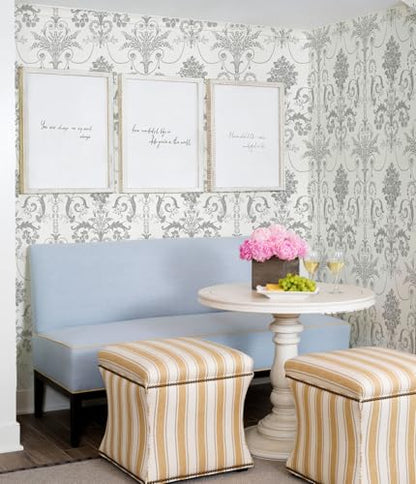 Silver Gray Removable Wallpaper Damascus Floral Peel and Stick Wallpaper - color: Silver/Gray, size: 17.3" x 118"