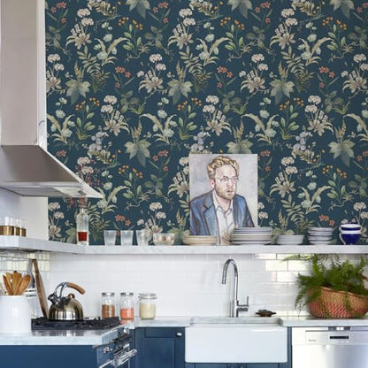 Wallpaper Peel and Stick Waterproof Floral Wallpaper - color: Blue, size: 17.4" x 197"
