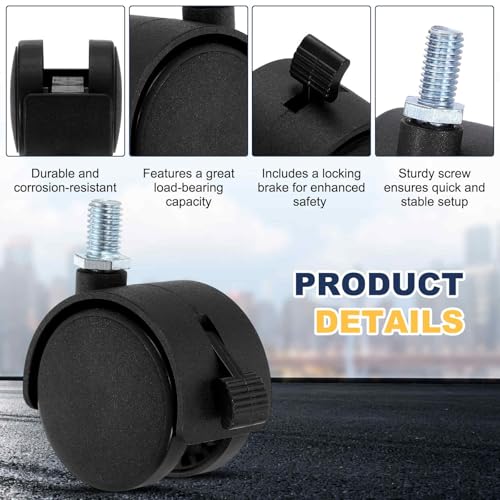 4Pcs 2" Swivel Stem Caster Wheels, M6x15mm Threaded Nylon, Black - size: M6x15mm