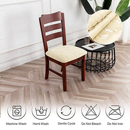 Genina Chair Seat Covers Waterproof Dining Room Chair Covers, 4 Pack - color: Flower Pattern-beige