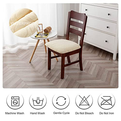 Genina Waterproof Seat Covers for Dining Room Chairs, Stretch Chair Covers Removable Washable Dinning Room Kitchen Chair Seat Cushion Slipcovers (Jacquard-Beige, 6 PCS) - color: Jacquard-beige, size: 6 PCS