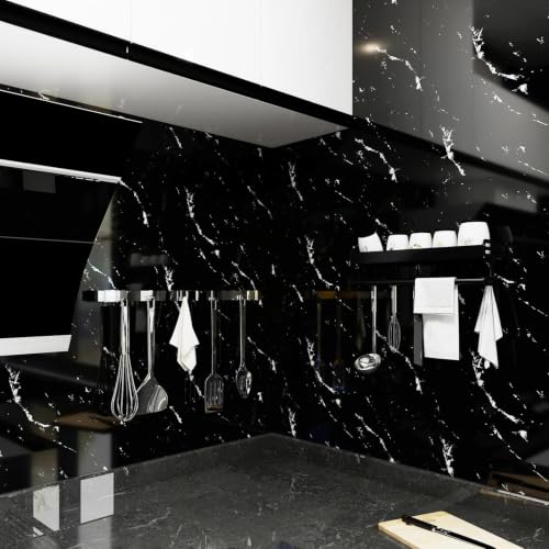 Glossy Black Marble Contact Paper for Countertops Peel and Stick Wallpaper - color: Black, size: 15.7" x 78.7"