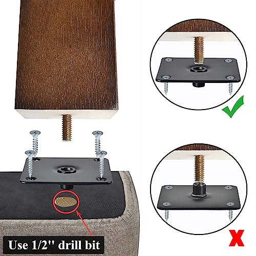 Wood Furniture Legs 8 inch Sofa Legs Set of 4 Square Replacement Legs Brown for MCM Ottoman Armchair Recliner Coffee Table Dresser - size: 8 inch (4pcs) Standard (With hanger bolt)