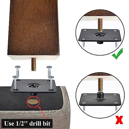 Wood Furniture Legs 8 inch Sofa Legs Set of 4 Square Replacement Legs Brown for MCM Ottoman Armchair Recliner Coffee Table Dresser - size: 8 inch (4pcs) Standard (With hanger bolt)