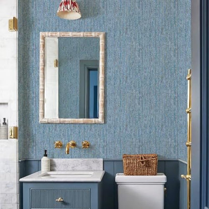 JiffDiff Woven Wallpaper Peel and Stick 17.3" x 1200" Colorful Paint Grasscloth Contact Paper Textured Waterproof Self Adhesive Stick on Wallpaper(144 sq.ft Dark Blue) - color: Dark Blue, size: 17.3" x 1200"