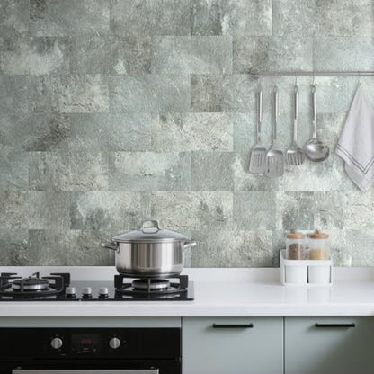 AULIGET 20-Piece Mountain Rock Peel and Stick Backsplash Wall Tiles, 6" x 12" PVC Faux Stone Stick on Tiles for Backsplash Kitchen, Bathroom, Laundry Room, Camper, Fireplace - color: Mountain Rock, size: 20 Sheets, 6"x12"x0.12"