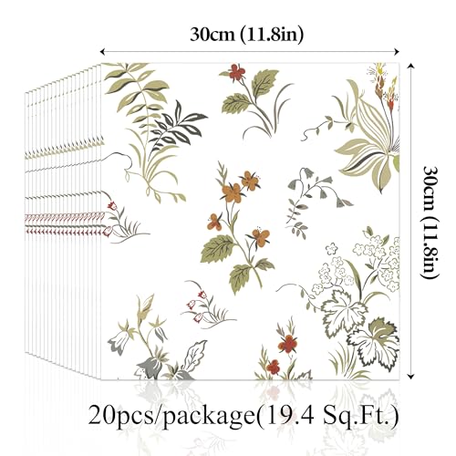 20pcs Floral Marble Peel and Stick Shower Wall Panels 11.8"x11.8" - color: Floral-patterned