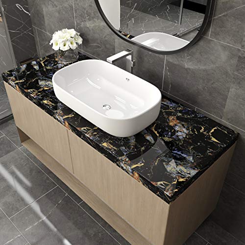 LACHEERY Large Wide 160 x 36 inch Sapphire Look Marble Contact Paper Waterproof Self Adhesive Wall Paper Roll Marble Wallpaper Peel and Stick Countertops for Kitchen Island Cabinets Backsplash Table - size: 36" x 160"