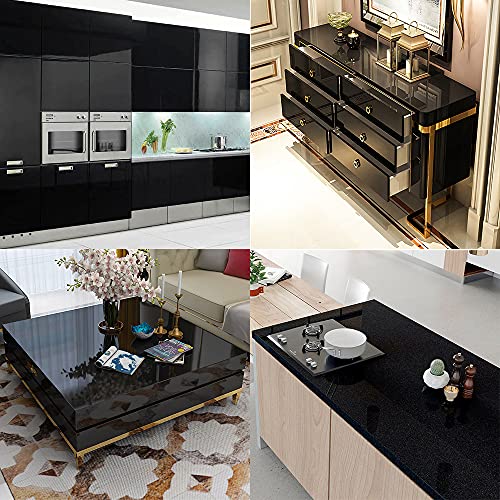 tiltil Shiny Peel and Stick Wallpaper Black Contact Paper 15.8" × 393" - color: Black, size: 15.8" x 393"